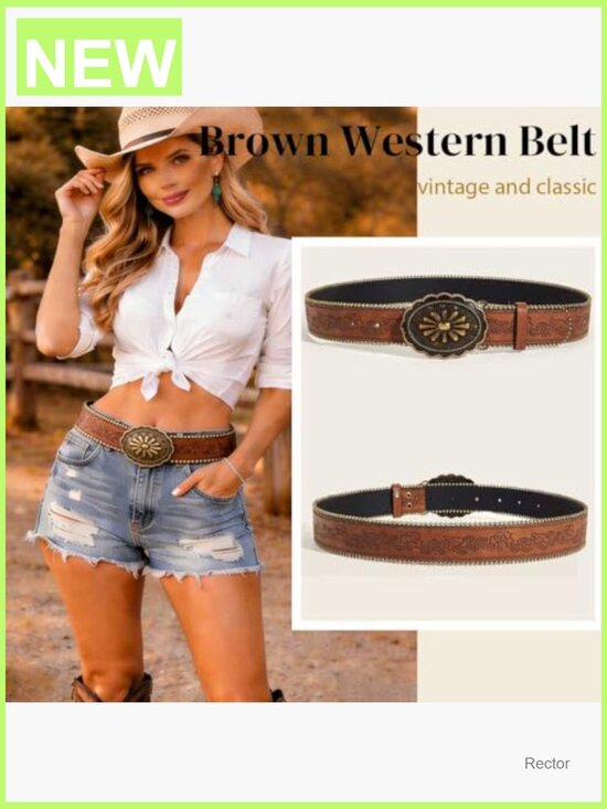 Vintage Cowgirl Western Belt with Embossed Buckle Faux Leather